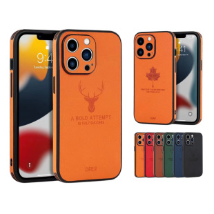 For Apple 15 phone case 14Pro elk iPhone16 maple leaf full leather 12xs11 protective case XR78