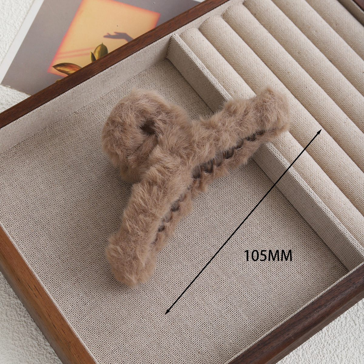 Brown cross plush hair clip 11cm