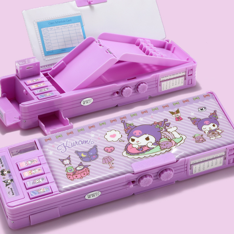 Estuche de Lápices de Sanrio/Kuromi con Combinación, Doble Nivel, para Colegio