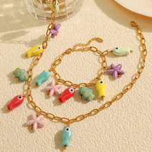 2024亚马逊新款金色海洋主题项链时尚休闲ins风彩色陶瓷手链小众