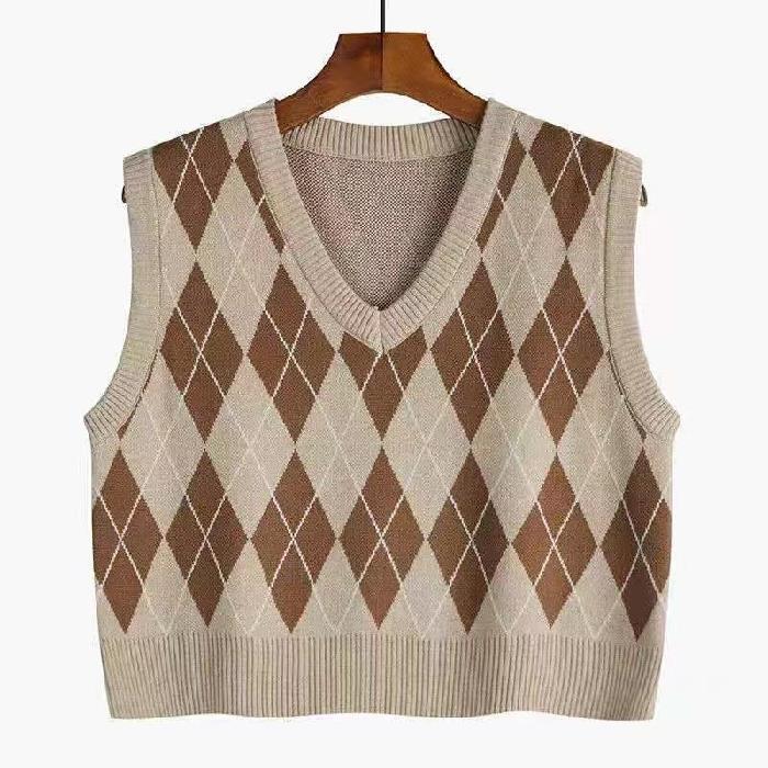 Loose pullover rombo abrigo de desgaste Exterior las mujeres primavera y otoño 2023 nuevo retro apilados punto Chaleco corto image 10
