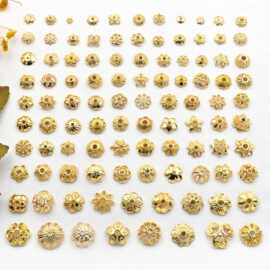 18k金色保色镂空花托 diy手链品花瓣隔片花帽串珠材料饰品穿隔珠