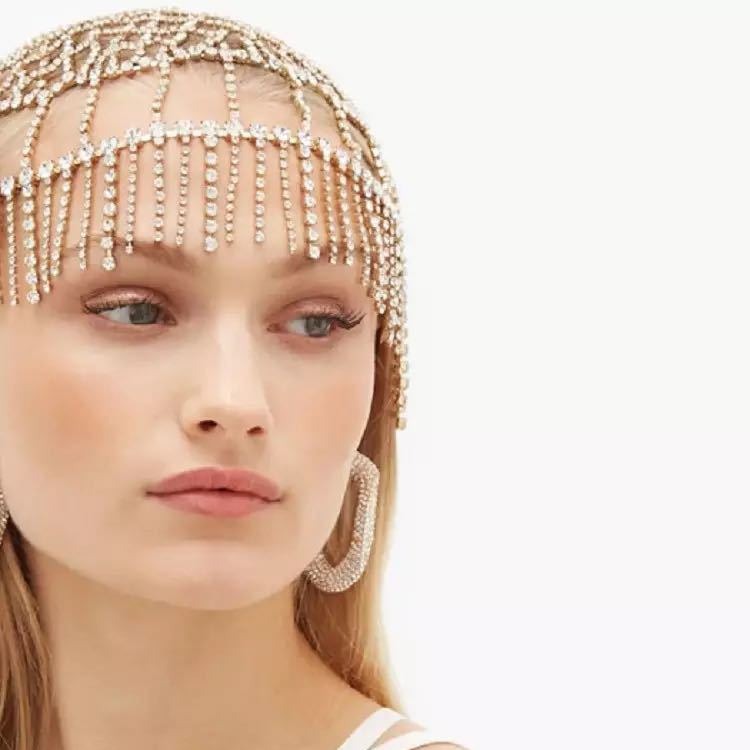 Venta caliente transfronteriza lujo rhinestone borla tocado moda exquisita borla diadema pasarela accesorios para el cabello cadena del pelo femenino