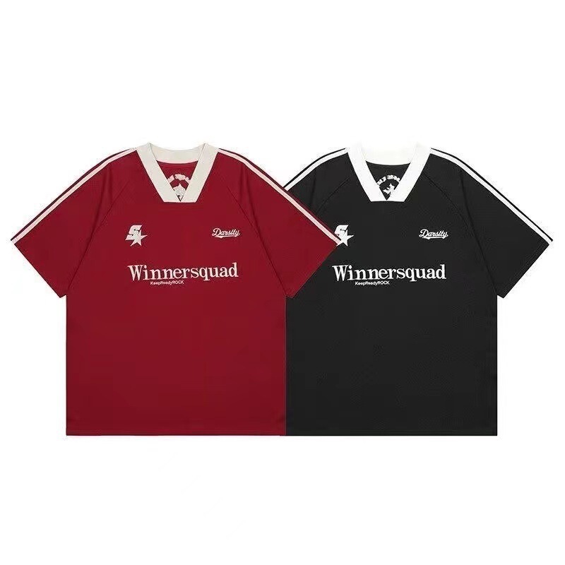 American-Style Oversized Trendy Brand Short-Sleeve Men's T-Shirt, Ins Street Sports Style, Trendy V-Neck Loose Half-Sleeve Tee