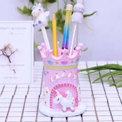 かわいいユニコーン城ペンホルダー子供の日の小さな女の子のギフトデスクトップ装飾樹脂工芸品工場直販