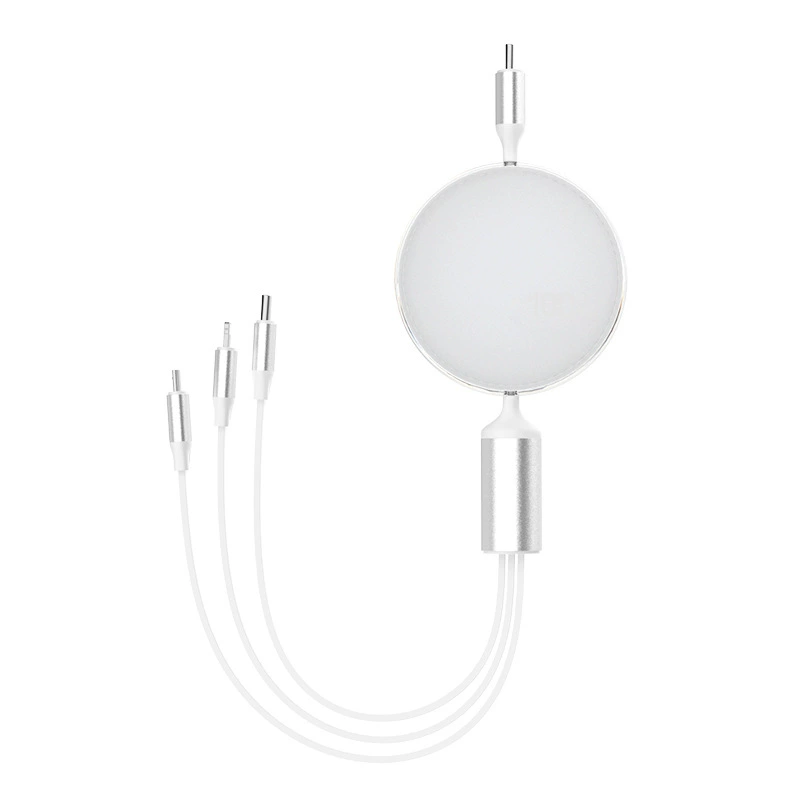 100W PD fast charging cable, 3‑in‑1 Type‑C + Micro + Lightning, retractable, 1-to-3