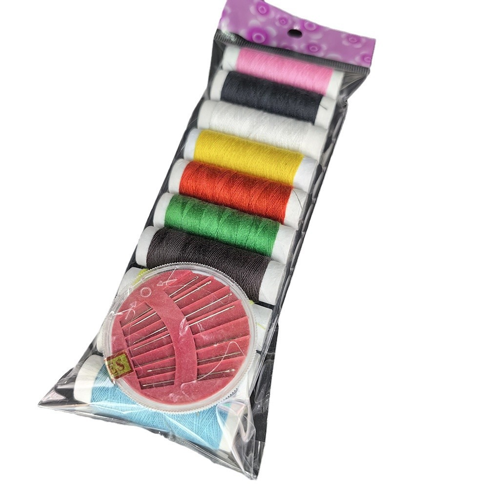 Fábrica de venta al por mayor de sutura de mano doméstica hilo de coser pequeño rollo de poliéster hilo de coser herramientas de reparación con tijeras