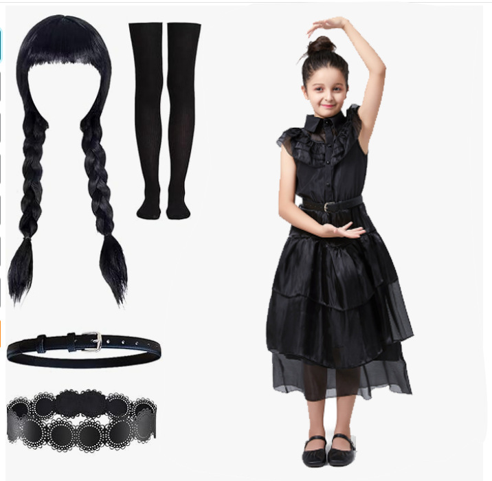 Adams cos ropa vestido de gasa Miércoles Adams negro vestido de gasa Adams Cosplay ropa en stock
