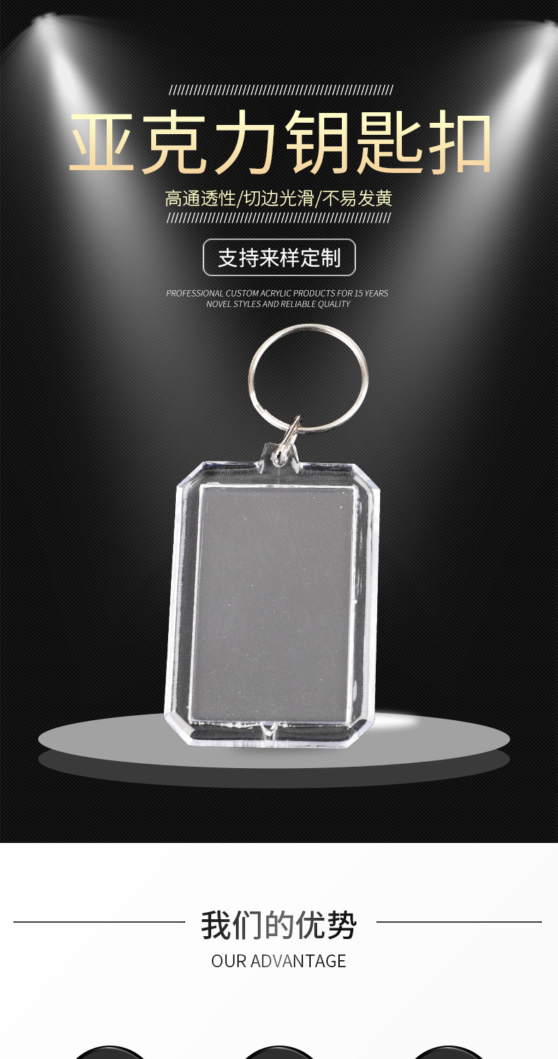 现货批发八角形空白亚克力相框钥匙扣 创意开盖景区钥匙扣挂件DIY