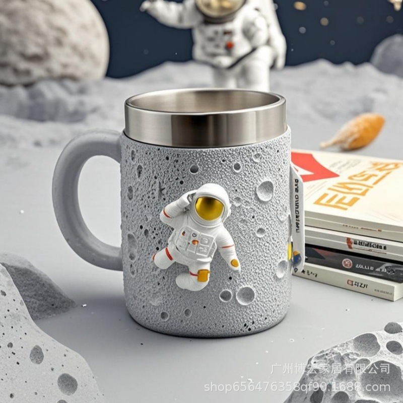 Taza de cerveza de astronauta 3D en relieve, creativa y personalizada, de acero inoxidable, de gran capacidad, para agua.