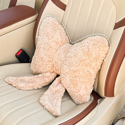 Plush Car Neck Pillow Simple – Waist support - rabbit-fur-frosted-bow-ribbon-waistrest-khaki