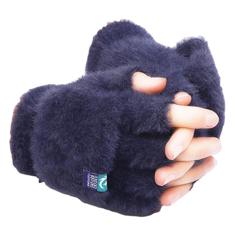 Guantes de felpa femenina invierno cálido estudiante dedo abierto Flip guantes al aire libre engrosada a prueba de frío popular en línea