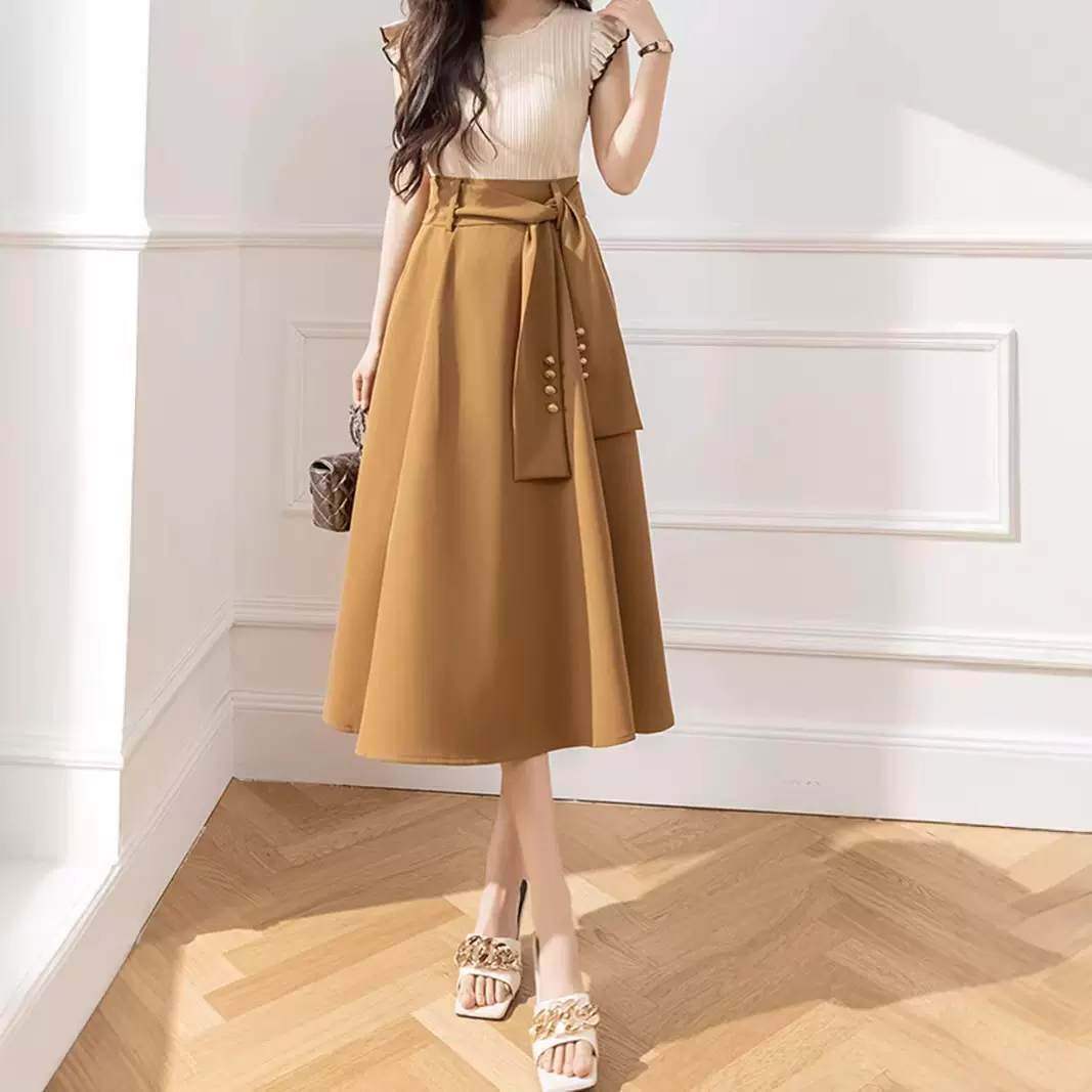 宽松半身裙女高腰伞裙2026春夏新款中长款A字裙遮胯显瘦半身长裙