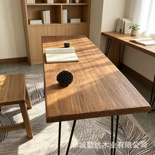 热卖老榆木茶桌禅意餐桌门板北方榆木吧台家用长桌大板桌写字桌