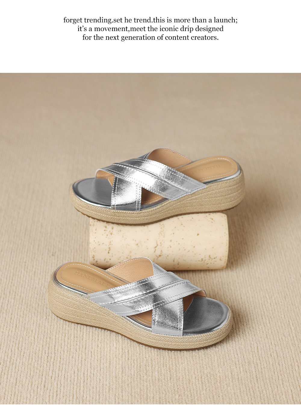 Dép sandal nữ quai chéo hở ngón đế dày da cừu — màu trắng ngà chi tiết 25