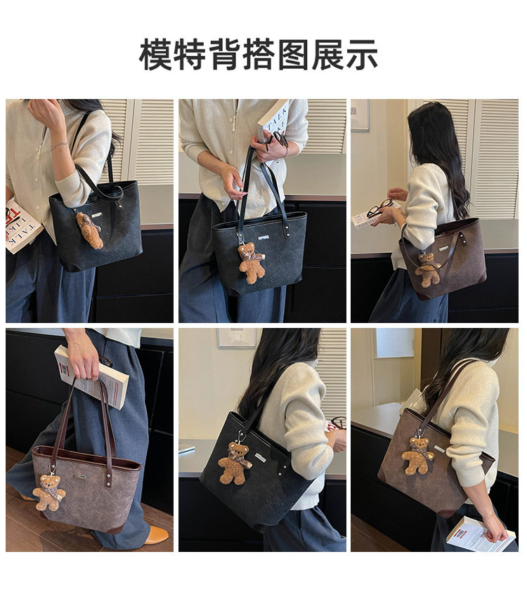 Túi xách tay nữ dáng tote đeo vai/nách , thiết kế tối giản dung lượng lớn — Kaki không có mặt dây chuyền, Màu cà phê Không có mặt dây chuyền, Màu nâu không có mặt dây chuyền, Đen không có mặt dây chuyền chi tiết 9
