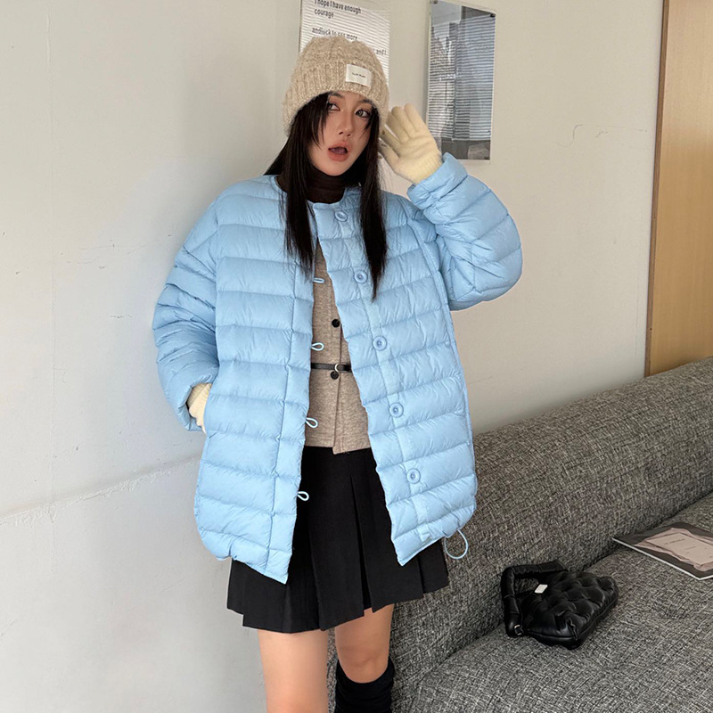 平湖霜林2025新款90白鸭绒轻薄圆领羽绒服女秋冬女装无领|undefined