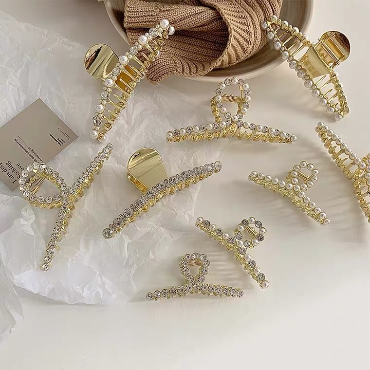 Korean Style Rhinestone ins Pearl Hairpin Women's Back of Head Large Grab Clip Hair Grab Hairpin Top Clip Shark Clip Headwear