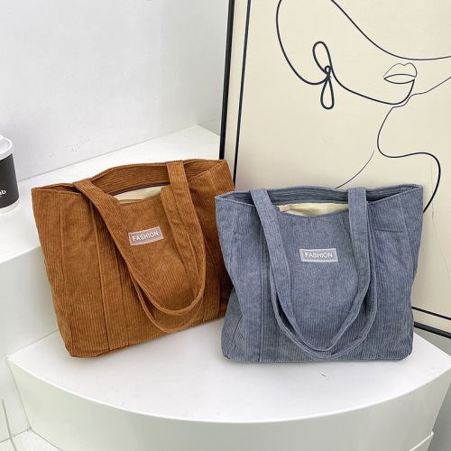 Solid Color Corduroy Large Capacity Bag for Women 2024 Autumn/Winter New Trend Large Capacity Corduroy Single Shoulder Bag Fresh Tote Bag