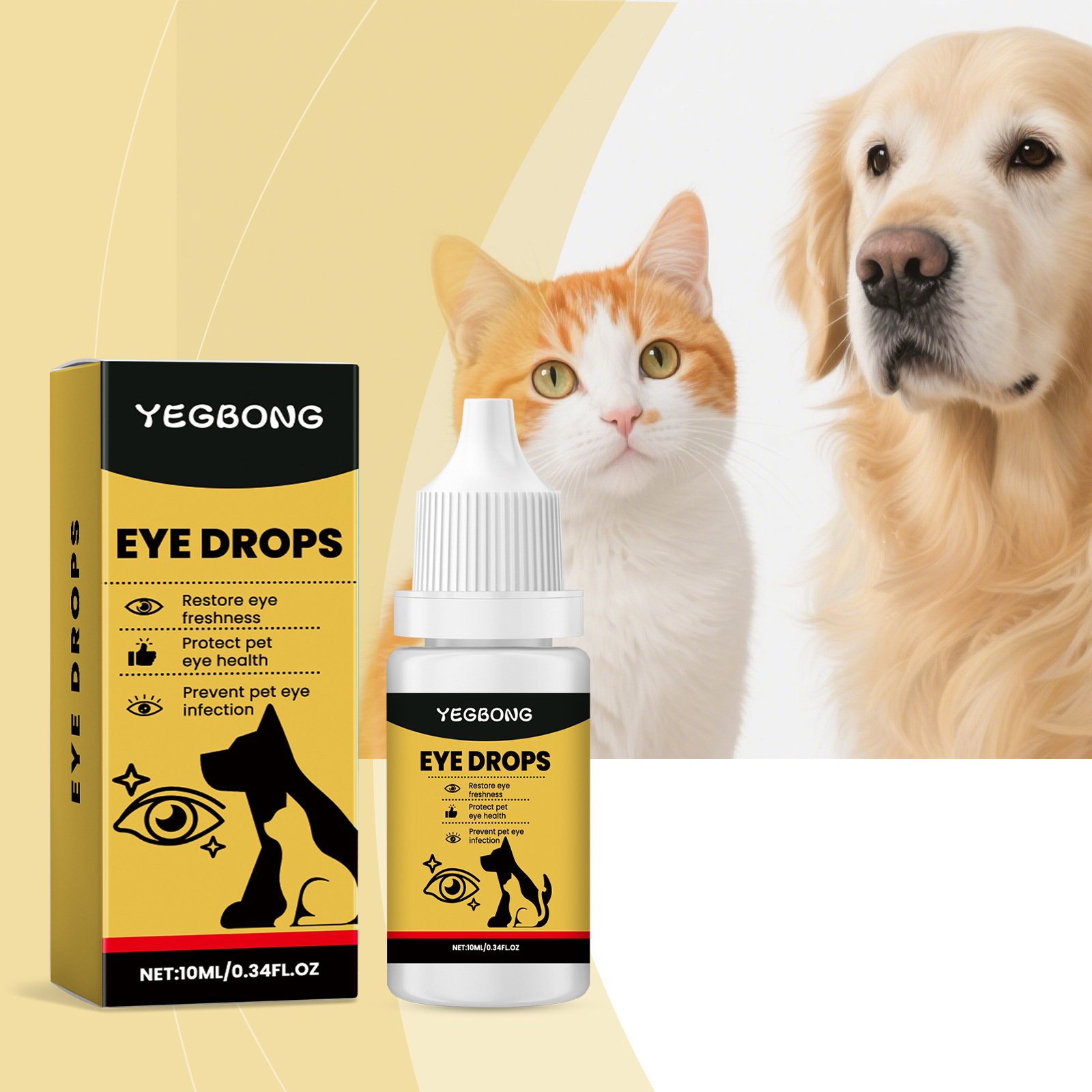 Yegbong Pet Eye Drops Universal Daily Mild Cleansing Eye Drops for Cats and Dogs to Clean Tear Stain Secretions