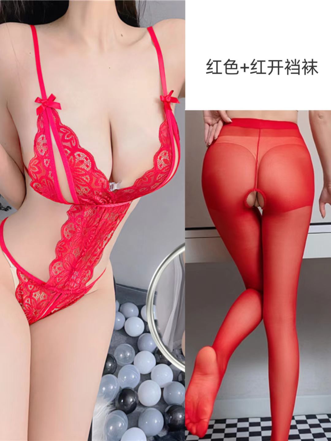 빨간색 + 빨간색 가랑이 없는 양말