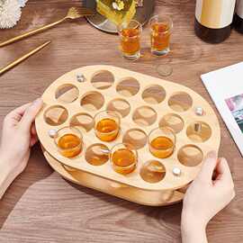 木制酒杯托盘圆形带手柄啤酒杯托吧台聚餐上菜托盘杯架实木红酒盘