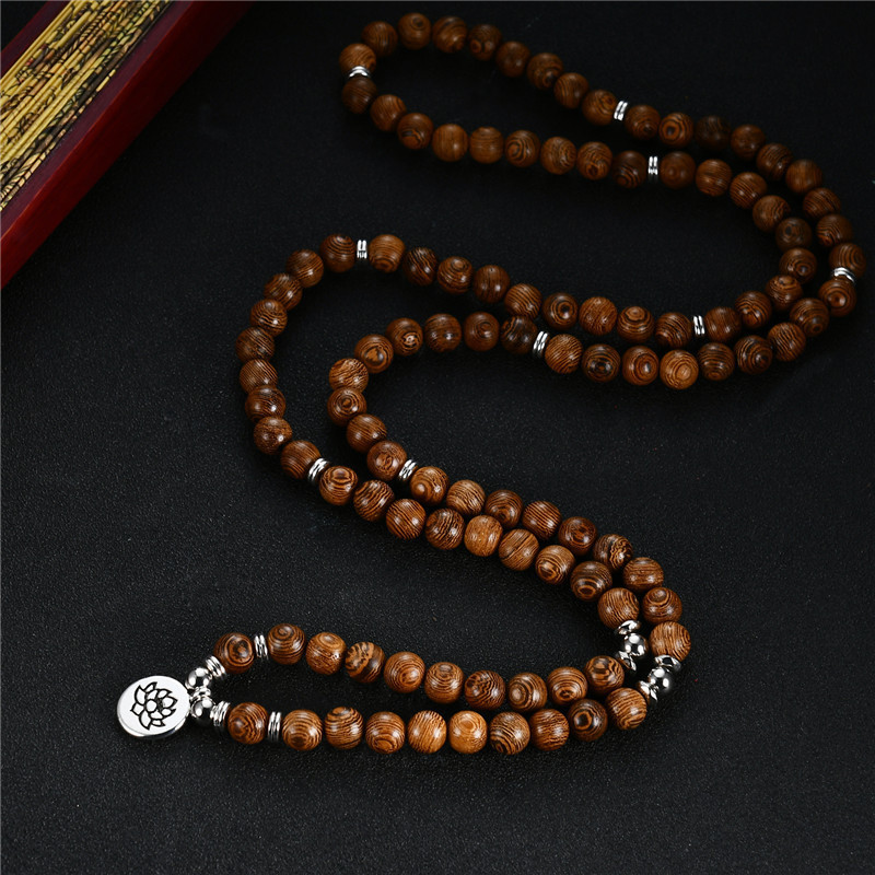 Cross-Border New Product 108 Wooden Beads Chicken Wing Wood Buddha Retro Necklace Religious Om Yoga Lotus Pendant Necklace Bracelet Cross-Border New Product 108 Wooden Beads Chicken Wing Wood Buddha Retro Necklace Religious Om Yoga Lotus Pendant Necklace Bracelet
