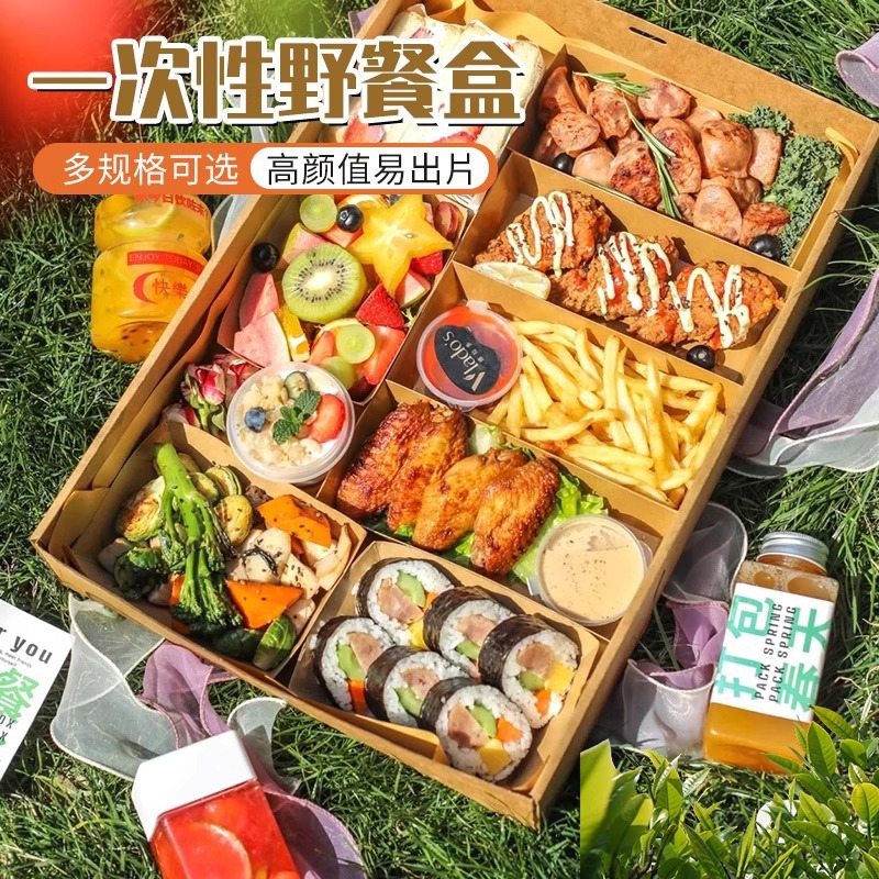 Disposable Lunch Box, Bento Sushi Visible Kraft Paper Packaging Box, Outdoor Camping Afternoon Tea Eco-Friendly Picnic Box