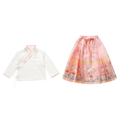 2024 New Girls Hanfu Spring and Autumn Clothing Children's Ruskirt Chinese Style Horse Face Skirt Little Girl Tang Suit Dress Trendy