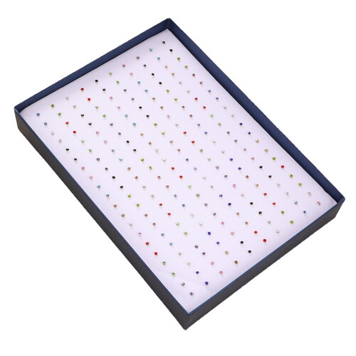 100 pairs of boxed earrings, Korean style multi-pierced earrings, simple, non-removable and anti-falling, fashionable diamond-encrusted earrings for women