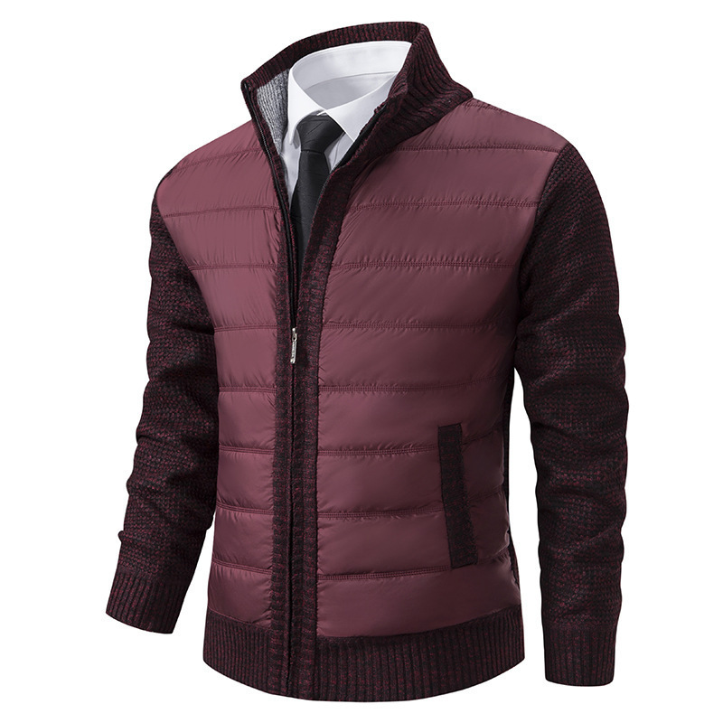Men's Casual Cardigan Sweater for Dad, Knitted Jacket with Zipper, Stand Collar, Fleece-Lined, Thickened for Autumn and Winter