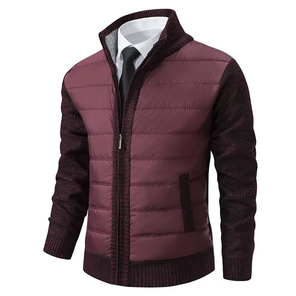 Men's Casual Cardigan Sweater for Dad, Knitted Jacket with Zipper, Stand Collar, Fleece-Lined, Thickened for Autumn and Winter