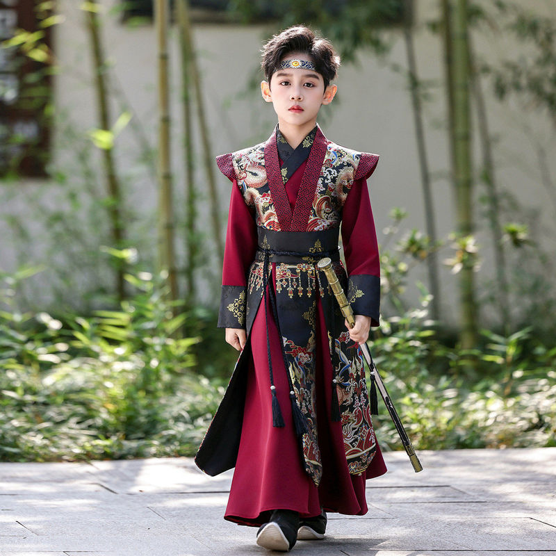 High-End Ming-Style Boys' Hanfu Set, Spring and Autumn 2026 New Model, Chinese Style Children's Ancient Costume, Stylish Red