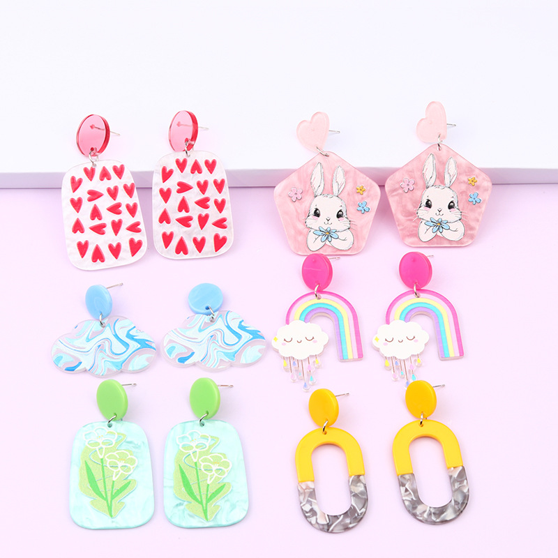 6g Weight Drop Earrings Classification Daily Occasion Acrylic Material Geometric Pattern Women'S Gender Cartoon Style Style Cartoon Style Geometric Arylic Drop Earrings 6