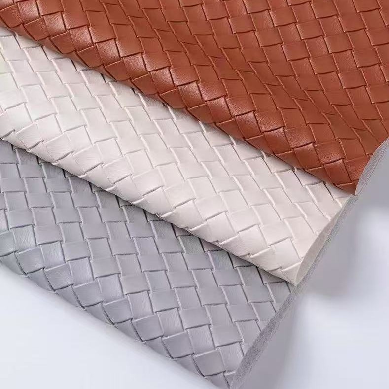 新款环保小编织纹双针拉毛底pvc1.0mm人造革 箱包家具家居面料