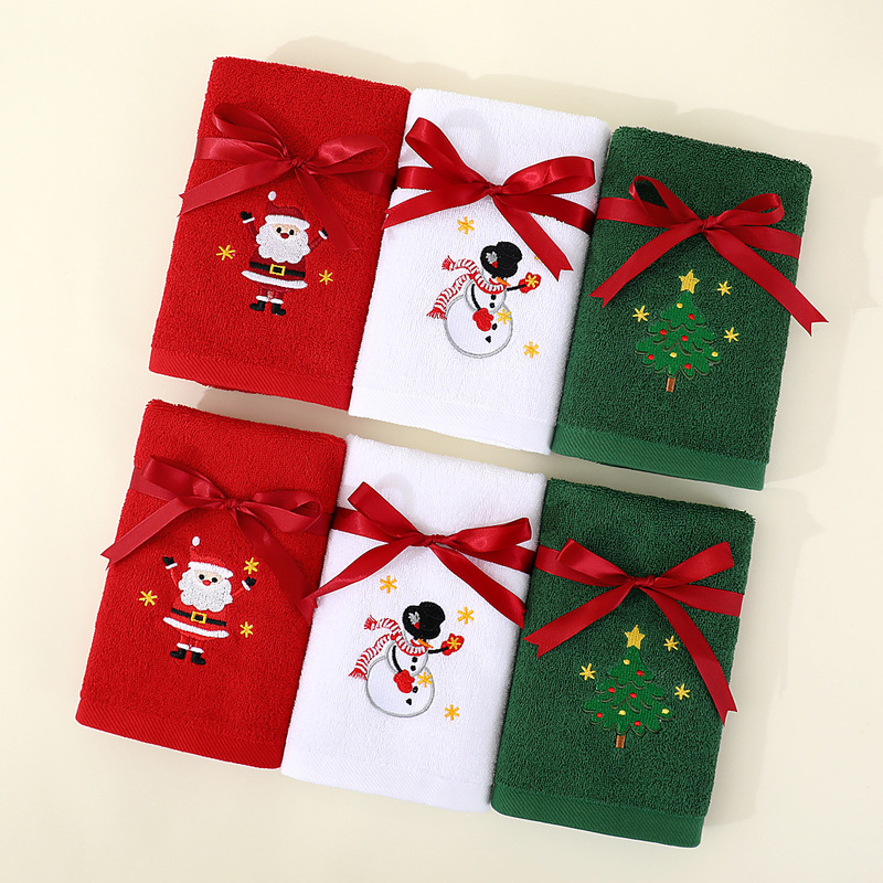 Cross-Border Pure Cotton Christmas Towel, Absorbent and Lint-Free, Kitchen Towel, Holiday Gift Themed Towel, Embroidered Logo Customization Cross-Border Pure Cotton Christmas Towel, Absorbent and Lint-Free, Kitchen Towel, Holiday Gift Themed Towel, Embroidered Logo Customization