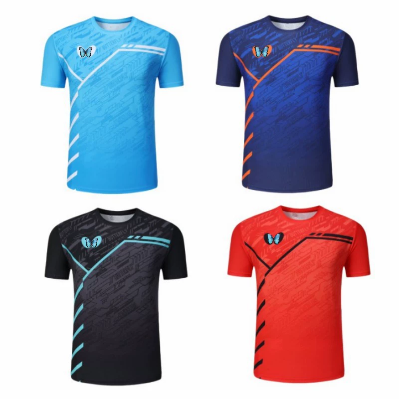 Новая спортивная одежда для настольного тенниса, впитывающая пот, быстросохнущая, эластичная, спортивная одежда в одном стиле для мужчин и женщин, детская тренировочная одежда с половиной рукавов и принтом.