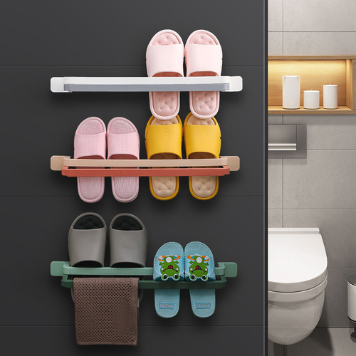 Home punch-free multi-functional pull-out towel bar shoe rack bathroom kitchen multi-purpose towel bar shoe rack