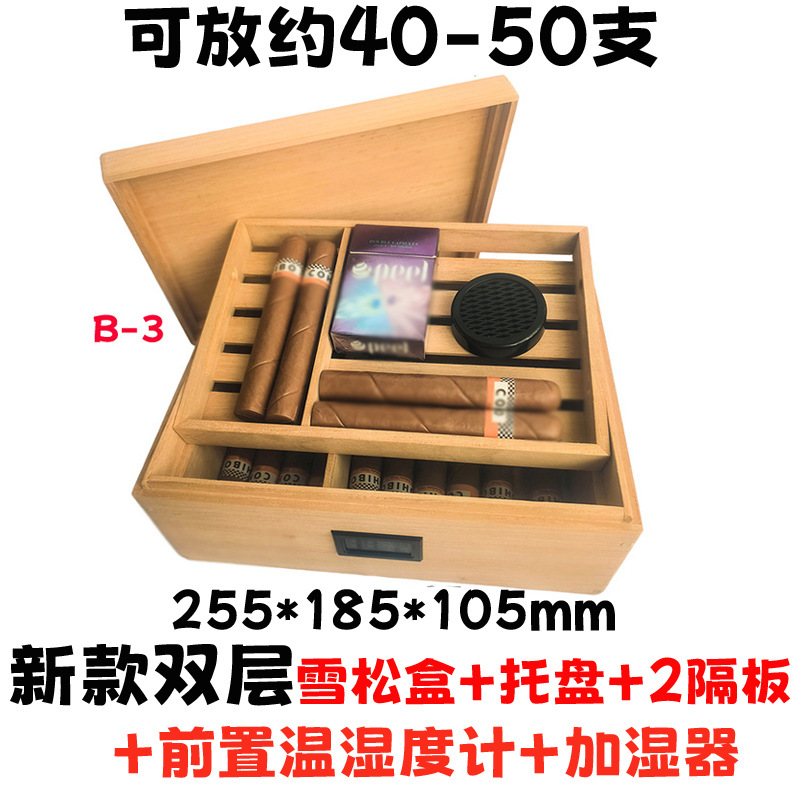 Caja de madera de cedro española, caja de cigarros, claraboyas de madera sólida de doble capa, caja de humidificación portátil de cigarros. image 21