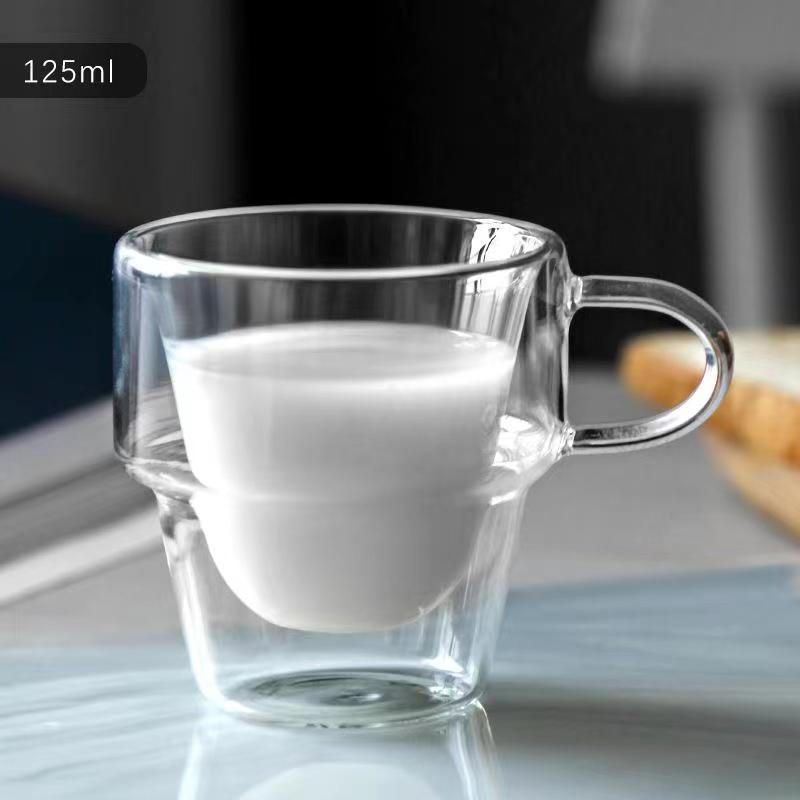 Vidrio borosilicato creativo integrado juego nido vidrio de doble capa con mango café leche taza de desayuno transparente