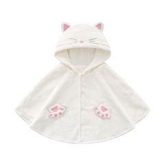 Children's clothing 24 Fall/Winter new cloak baby cute beige cat plush warm cloak for infants and toddlers outdoor wear