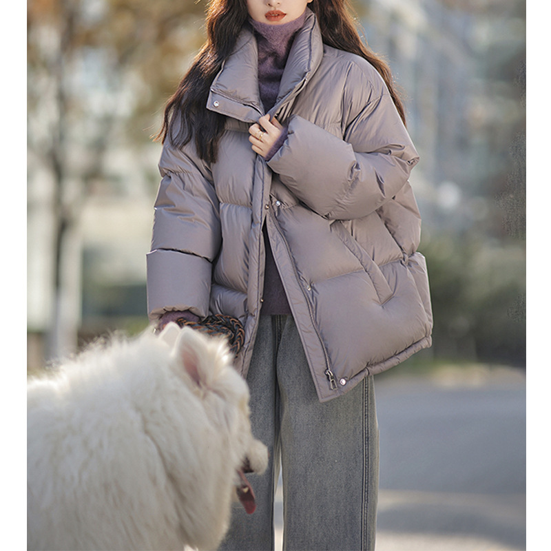 여성용 가을 겨울 신상 2025 스탠드 칼라 긴팔 다운 재킷, 고급스러운 두꺼운 90 화이트 덕 다운 따뜻하고 방풍 재킷