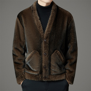 Ferret Men's Coat 2024 Winter Clothing New Dad Clothing Fashionable Casual Cardigan Warm Fur Jacket Simple