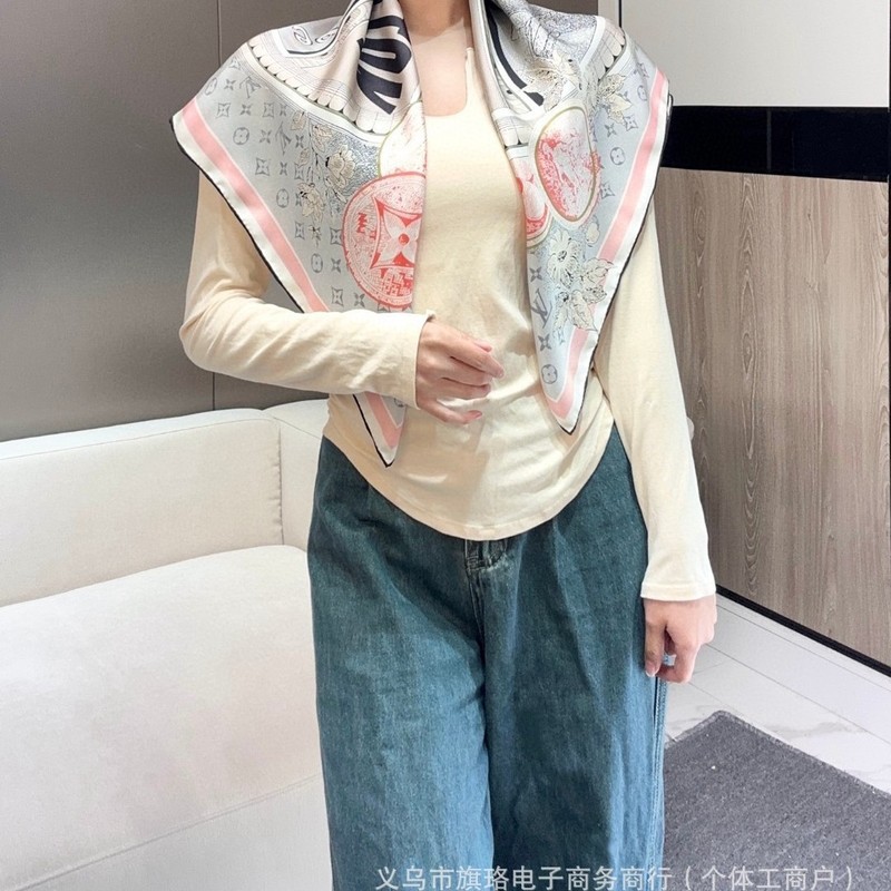 春の新しい白いブランドファッション百合90模造シルク質感女性装飾日よけins風プリントシルクタオル|undefined