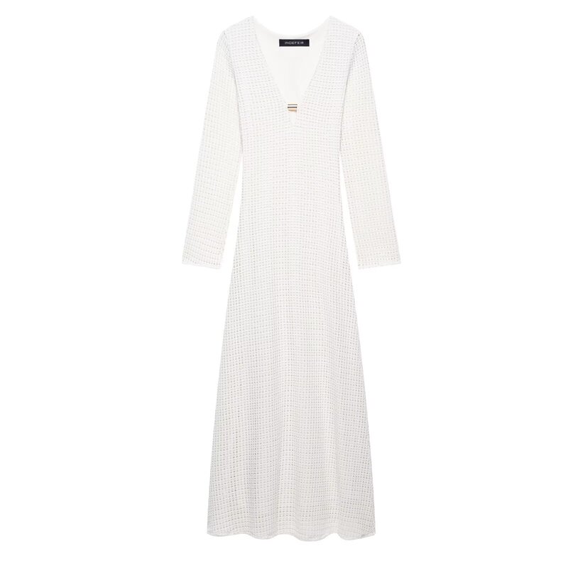 2025 Spring New Products European and American Cross-border Women's Wear Temperament Fashion V-Collar Crochet Midi dress w085 268498