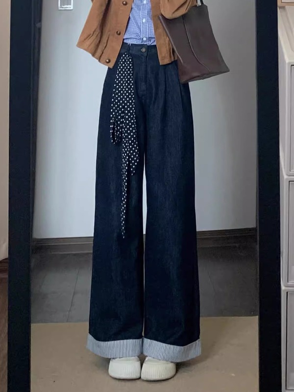 初秋穿搭一整套大码胖衬衫叠穿外套阔腿牛仔裤设计感复古套装女|undefined