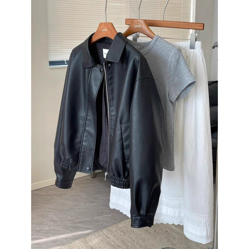Women's Black Leather Jacket, 2026 Autumn/Winter New Style, Cool and Chic, Petite, Versatile, Elegant Retro Top