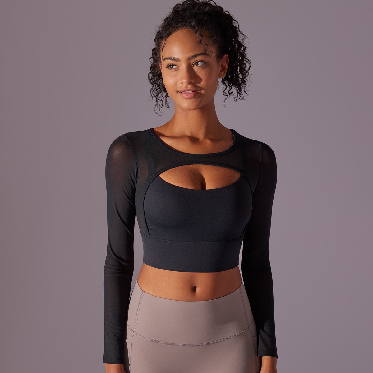 189g Weight Long Sleeve Sleeve Length Nylon, Cotton Blend Fabric Type Short Top Length T-shirt Tops Type Fitness, Yoga Occasion Round Neck Neckline Solid Color Pattern Net Yarn, Hollow Out Design Sports Style Sports Solid Color Nylon Cotton Blend Round Neck Net Yarn Hollow Out Active Tops T-shirt 5