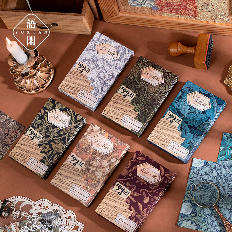 Yuxian encajonado papel material a Morris serie retro artístico diario DIY decorativo base de papel 60 unidades 6 modelos