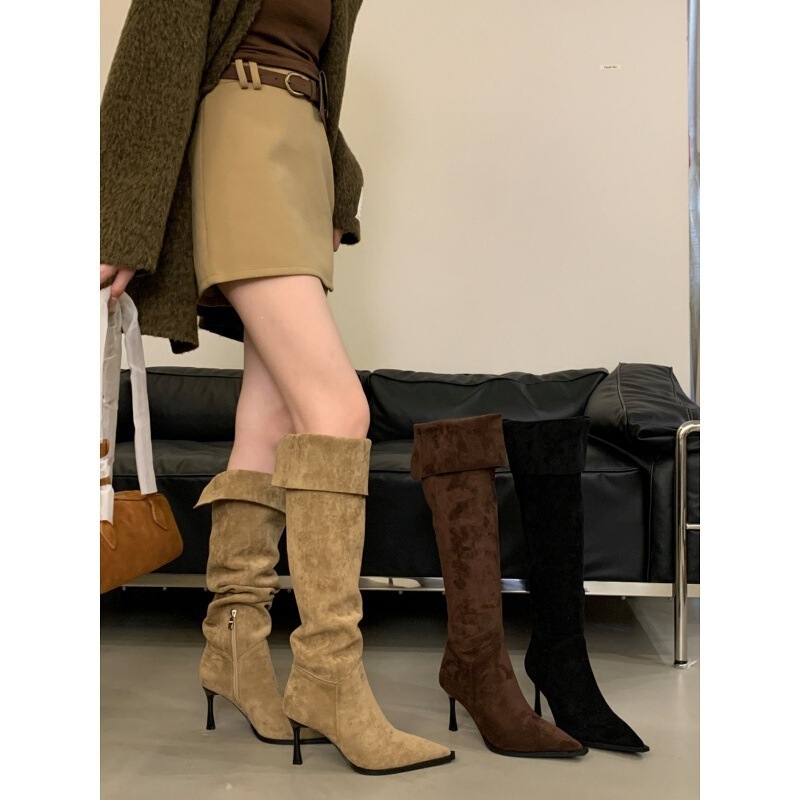 French-Style Multi-Wear High Stiletto Pointed Toe Over-The-Knee Boots for Women, Spring and Autumn Models with Side Zipper, Retro Slim-Fit Over-The-Knee Boots French-Style Multi-Wear High Stiletto Pointed Toe Over-The-Knee Boots for Women, Spring and Autumn Models with Side Zipper, Retro Slim-Fit Over-The-Knee Boots
